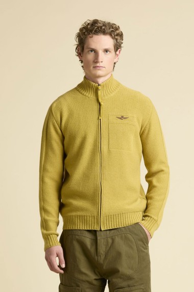 Maglia con zip in misto lana stone wash