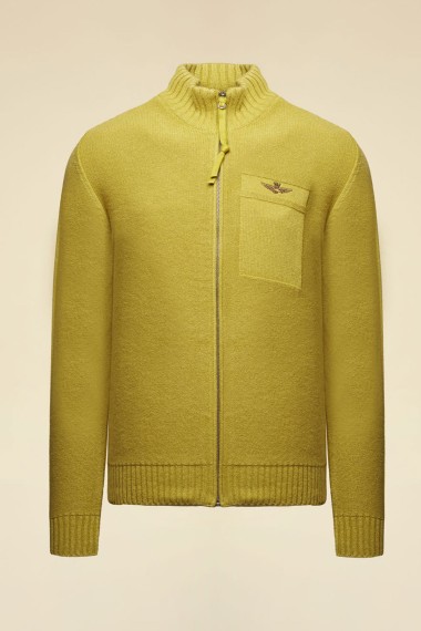 Maglia con zip in misto lana stone wash