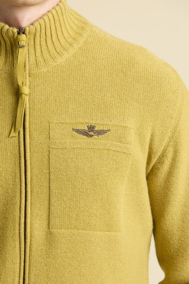 Maglia con zip in misto lana stone wash