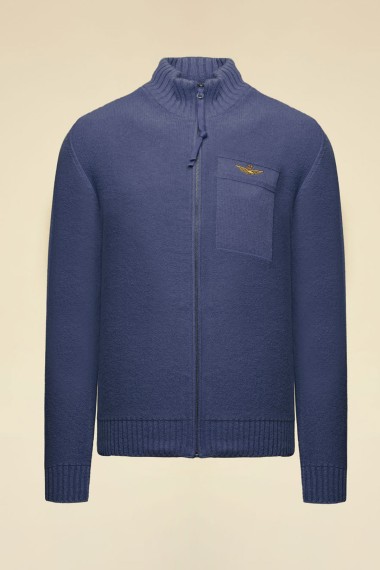 Maglia con zip in misto lana stone wash blu - Inverno 2025