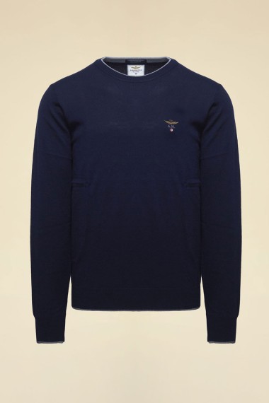 Maglia girocollo in lana merino - Blu- Inverno 2025