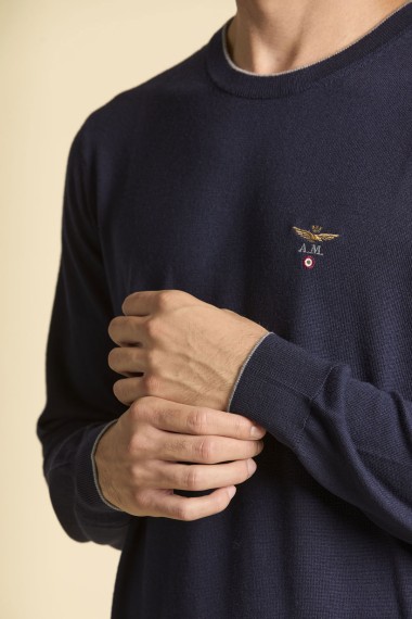 Maglia girocollo in lana merino - Blu- Inverno 2025